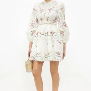 Allia floral embroidered linen- blend mini dress